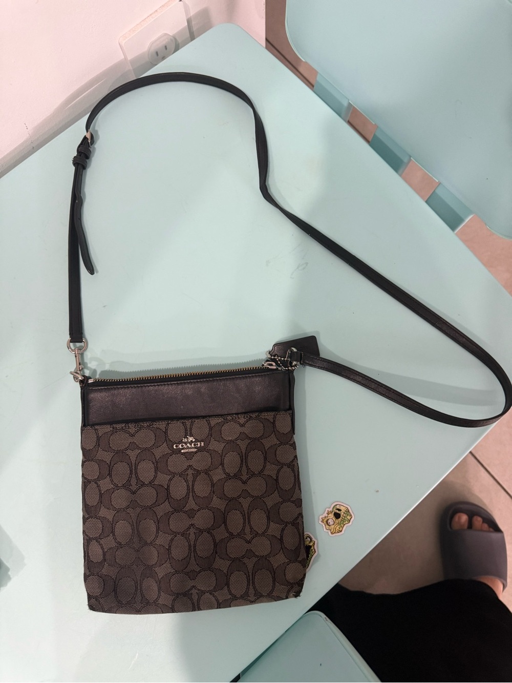 Coach Brown Signature Crossbody with Black Trim